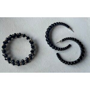 Unbranded Black Bracelet w/Silver Rhinestones & Black Bead-Shape Earrings (READ)